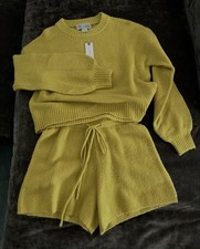 Anthropologie Saturday Sunday Yellow Or Chartreuse Sweater & Shorts Set picture