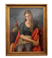 Stunning MCM Modern VINTAGE Figurative Portrait ORIG PAINTING of Woman Unsigned picture