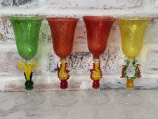 4 VTG Hand Blown Venetian Cadmium Multicolor Art Glass Cordial Set picture