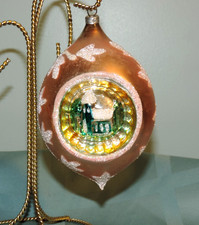 Vtg Jumbo Light Pink Double Indent Teardrop Glass Ornament Hand Painted 5 1/2