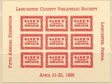 USA Lancaster PA County Philatelic Society 5th Annual Exhibition Sheet 1990 MNH picture