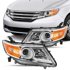 For 2011-2017 Honda Odyssey Halogen Chrome Housing Amber Corner Headlights Pair picture