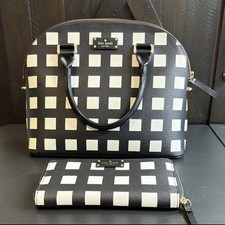 Kate Spade Grove Street Pop Art Check Satchel & Neda Wallet Black White Set picture