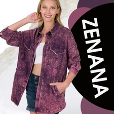 PLUS 1X 2X 3X ZENANA MANY COLORS MINERAL WASHED SHACKET/SHIRT/JACKET BHCS picture