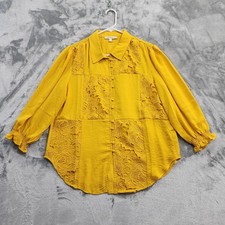 Indigo Thread Co. Top Womens M Yellow Lace Button Front Balloon Sleeve Boho picture