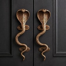 PAIR ANTIQUE BRASS COBRA SNAKE DOOR HANDLES 8.7” CABINET PULLS GOTHIC DECOR picture