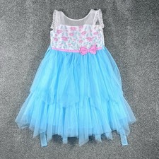 Jona Michelle Girls Blue Pink Floral Tulle Party Princess Dress Size 6 CO6264 picture