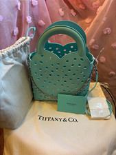 Tiffany & Co. Blue Perforated Heart Top Handle Bag Chain Strap Snap Dust Bag picture