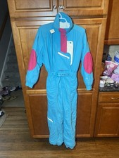 VTG 80s 90s Roffe One Piece Ski Suit Men M Women L Neon Teal Blue Pink USA Made picture