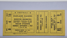 1961 Oakland Raiders vs. Denver Broncos Press Box Uncut Ticket, RARE & Mint picture