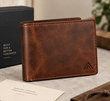 Men's Full Grain Leather Bifold Wallet Handmade Slim 6 Card Slots Brown Gift picture