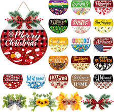 Vicenpal Interchangeable Welcome Sign for Front Door with 17 Magnetic Icons, Woo picture