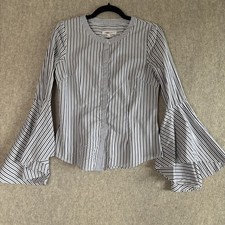 Milly Michelle Bell Sleeve Striped Blouse Womens 2 Blue White Cotton Poplin Top picture
