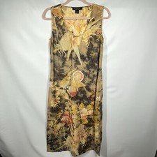 Citron Santa Monica Ramie Maxi Dress S Art to Wear Earthtones Floral-RARE picture