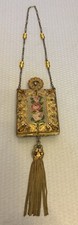 Antique Petit Point Evening Bag Vanity Case Gala Dance Purse Jeweled Tassel picture