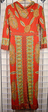 Vintage Maxi Dress Maurice Siz S/M 60s Rusty Orange Kaleidoscopic Print Back Zip picture