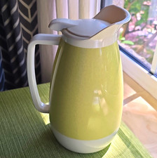 Vintage Thermo-Serv Insulated Coffee Carafe Speckled Yellow/White Flip Top 9 in picture