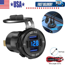 12V-24V PD+QC3.0 Dual USB Car Fast Charger Power Socket Outlet LED Voltmeter LOT picture