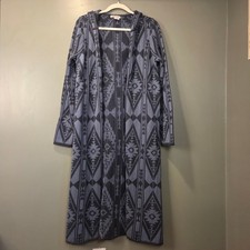 Orvis Women's Open Front Long Cardigan Size M Merino Wool & Cotton Hooded Blue picture