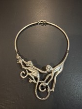 Vintage Emilia Castillo Taxco Sterling Silver Monkey Statement Necklace picture
