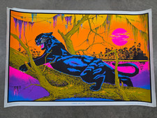 Vintage Velva-Print Flocked Blacklight Poster Jungle Cat Panther 34