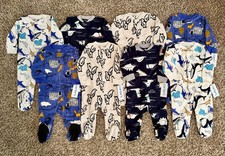 LOT (8) Carters Boys 9m 2-Way Zip Fleece Sleep Play Footed Pajamas 9 Month Twin picture