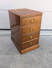 Vintage Walnut Wood 2-Drawer File Cabinet Traditional Brass Pulls Colonial W74 picture