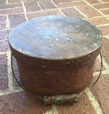 Vtg Chippy, Shabby Round Firkin Pantry Box W/ Handle picture