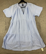 Gap Gauze Crinkle Dress Womens XL Blue Soft Cotton Relaxed Fit Short Sleeve NWT picture
