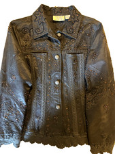 Flashback Couture, black beaded women's  jacket (med) with crocquet trim. picture