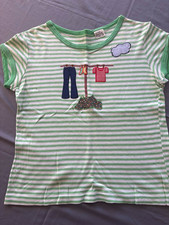 Vintage 70s Clothesline Applique T Shirt Womens L Green picture