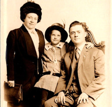 Family Portrait Antique Photograph Parents & Daughter 1910s RPPC Postcard picture
