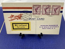 1927 Early Germany airmail Postcard, 15PF X 3, Light Cancels, Berlin to New York picture