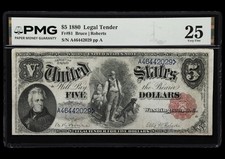 1880 Legal Tender $5 Fr: 81 Woodchopper, US Bank Note Currency Banknote, PMG 25 picture