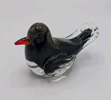 Murano Venetian Art Glass Hand Blown Bird  Sculpture Gold fleck Black Amethyst picture