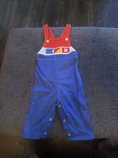 Vintage Health-Tex Red Blue Yellow Geometry Overalls Baby Boy 18 Months USA picture