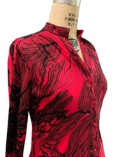 MAURICE 70s Designer Vintage Women's LS Red + Black Polyester Dress - Sz S/M picture