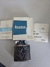 Vintage 1950's Ronson Cadet Siam Sterling Silver Niello Lighter With Box-WORKS picture