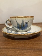 Vintage Tonala Tea Coffee Cup Saucer Blue Bird Signed Ken Edwards - Mexico picture