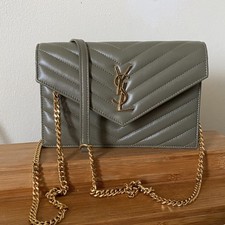 Saint Laurent YSL Cassandre Envelope Chain Crossbody Bag in Olive Leather picture