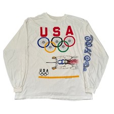 Vintage Hanes Beefy-T USA Olympics Cycling Long Sleeve Shirt XL White 90s picture