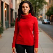 Studio by Liz Claiborne Sweater Cowl Neck Size M, Bright Red Wool Blend Beauty picture