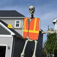 7ft Yellow Giant Skeleton Construction Hat and Vest Costume Accessories picture