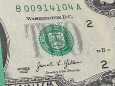 NEW 2021 $2 Bills BA Block New York CRISP UNC LOT OF 1 NOTE picture