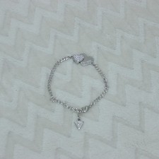 RETIRED Guess Silver Double Heart Clasp Bracelet with Pavé Crystals LIKE NEW picture