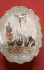NOS Vintage Capiz Shell Wall Plaque Crane Bird Art Sealed n Original Plastic 70s picture