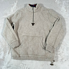 VTG LL Bean Fisherman Sweater Mens XL Beige 1/4 Zip 100% Lambswool Chunky Knit picture