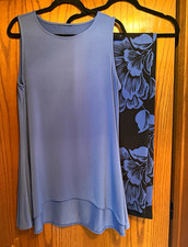 Alfani Women’s 2-Piece Knit Outfit Set Blue Sleeveless Top Floral Pants L picture
