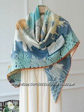 Sallys Boutique 70% Cashmere 30% Silk Wrap Scarf Animals Print 2 Face Shawl 53