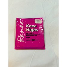 Vintage Renee Knee Highs 2 Pair Beige Reinforced Toe Sheer Hosiery 8.5-11 1993 picture